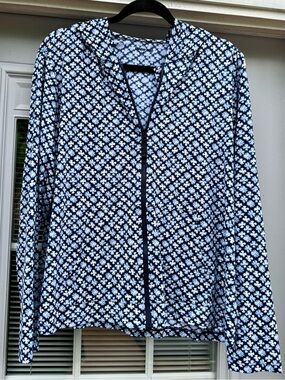 Land’s End Blue & White Floral Zip-Up Hooded Jacket XL